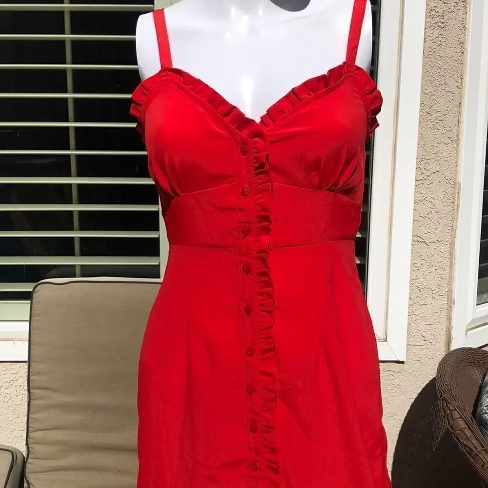 TOPSHOP Red Ruffle Button Down Slipdress Sz 2 - Picture 4 of 11